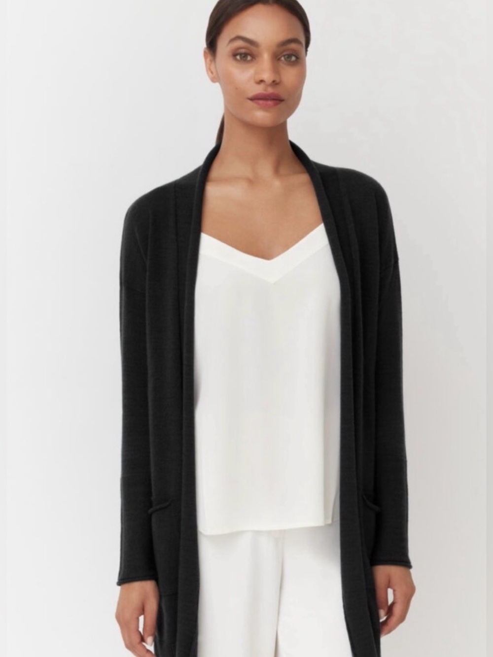 Cuyana 100% Cashmere Black Cardigan Sweater Lightweight, XS/S